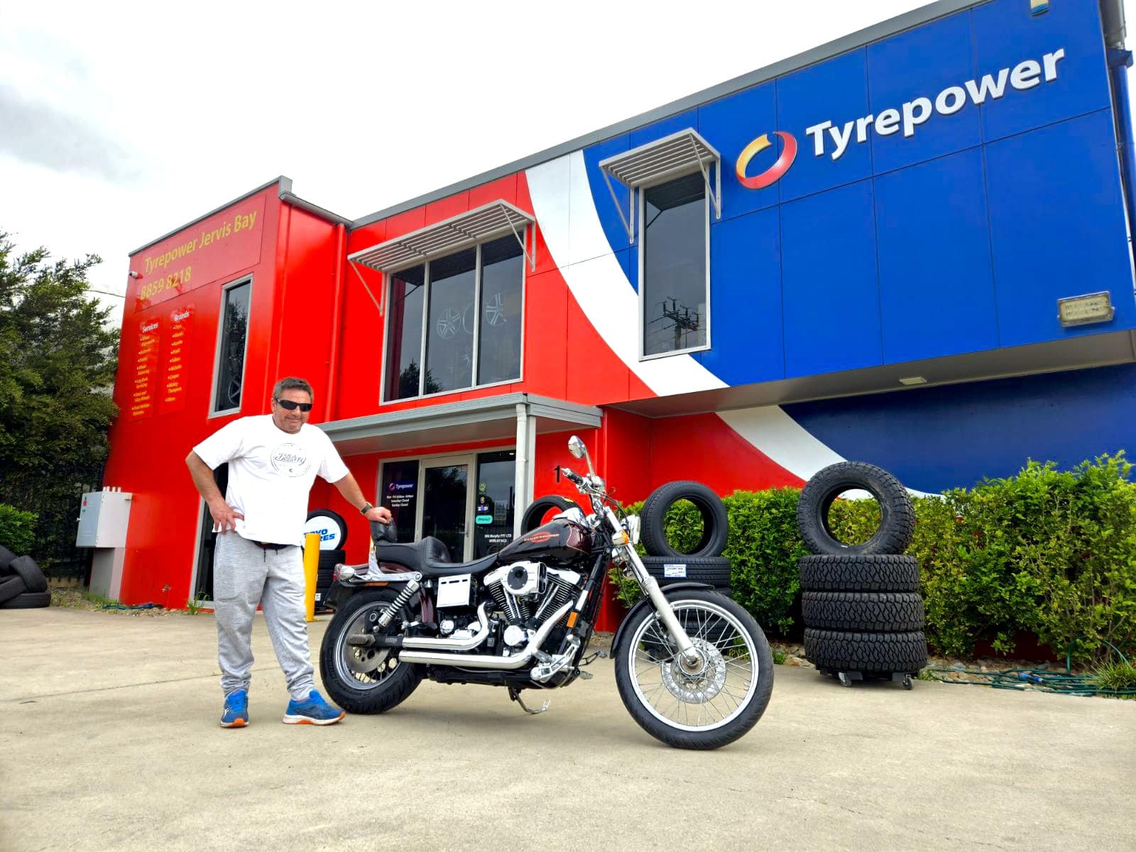 Sandy & his motorbike outside of Tyrepower Jervis Bay